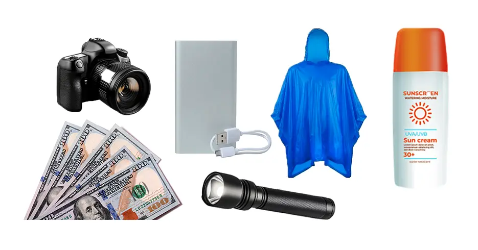 Cómo preparar tu mochila para el Camino Inca: ¡Descúbrelo Aquí! 4 accesorios para el camino inca, camara, efectivo, linterna, cargador portatil, bloqueador y poncho