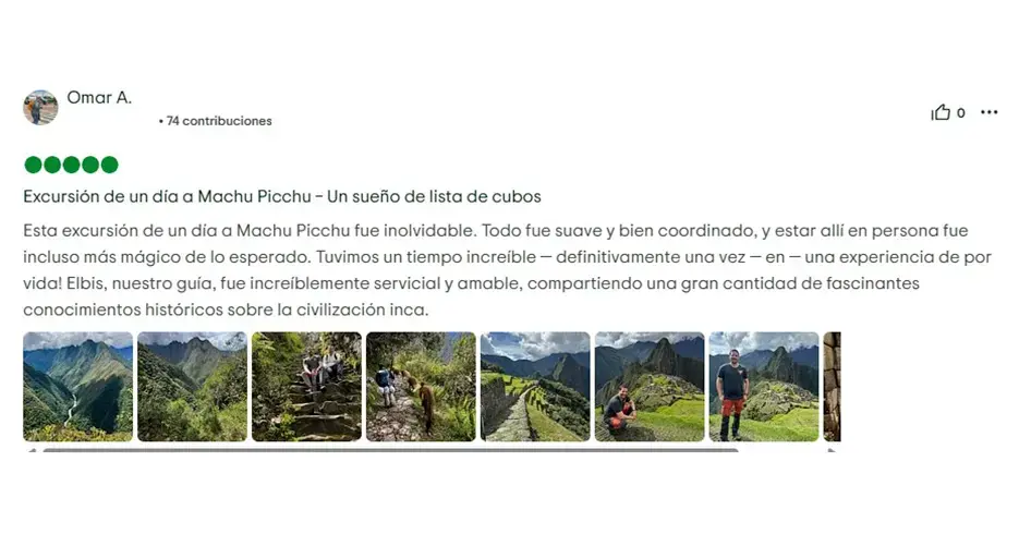 comentario en tripadvisor de la excursion de un dia a machu picchu con peru grand travel