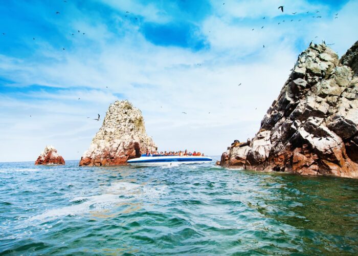 Islas ballestas en barco con aves